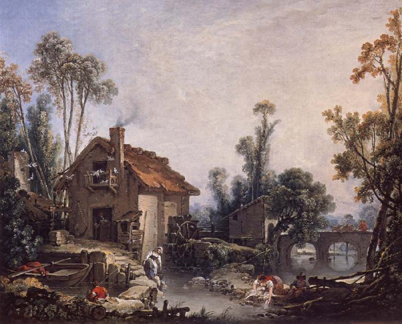 Francois Boucher Landscape with a Watermill